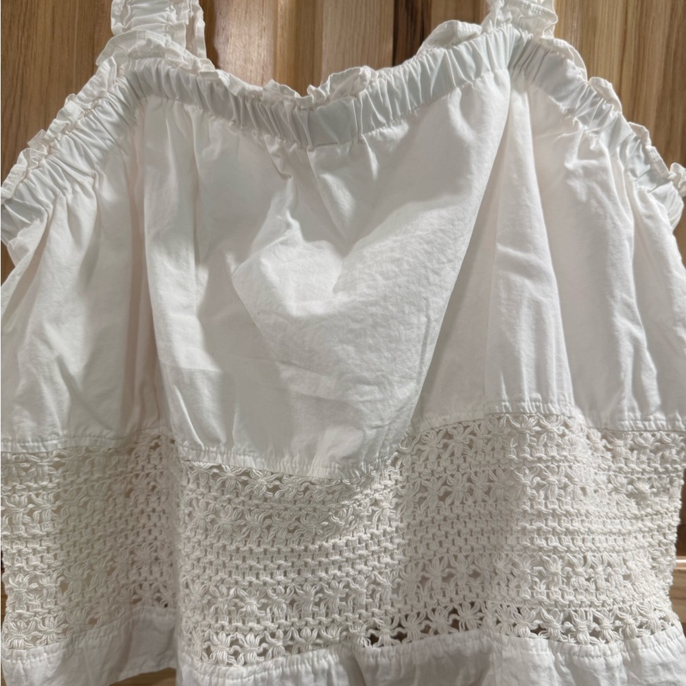 CeCe White Smocked Open Knit Accent Ruffled Crop Camisole Size XL - Picture 2 of 11